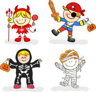kids with halloween costume cartoon illustration N2