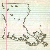 Vector Sketchy Map on Old Lined Paper Background Louisiana