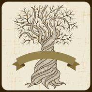 Retro card with abstract curling tree