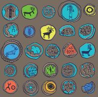 Hand draw night coins Rock paintings