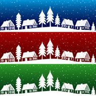Christmas village with snow seamless pattern