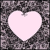 Black lace Frame in the Shape of Heart Pink Background