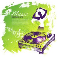 Music background with hand drawn illustration and dance girl