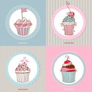 Vector collection of decorative hand drawn sweet cupcakes cards