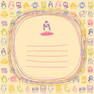 Doodle frame and owls seamless colourful background N4