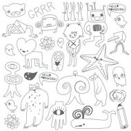 Cute monsters and freaks Set 4 Black-white N2