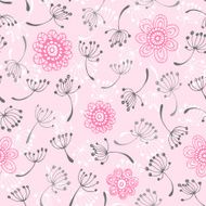 Pink flowers and dandelions seamless pattern