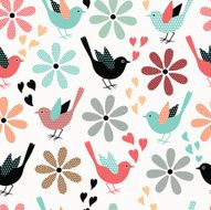 Seamless pattern Birds and flowers