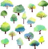 set of different trees by watercolor N2