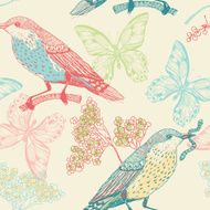 vector seamless pattern with birds and flowers