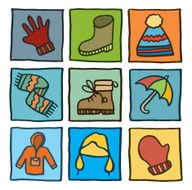Winter clothes block icons
