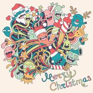 Christmas vector illustration with cute funny monsters N2