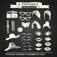 Vintage woman's elements set on chalkboard background