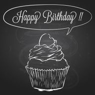 Cupcake Over Chalk Blackboard - Illustration For Birthday Card Design