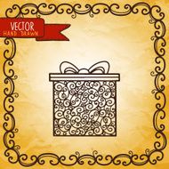 Vintage card with gift box and frame