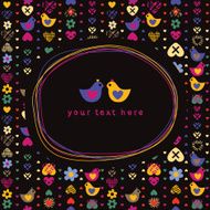 Frame and heart bird flower seamless pattern on dark background