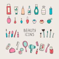 Set of vintage cosmetics elements and beauty products icons Makeup N2
