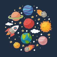 Doodle planets and the sun on blackboard N2