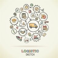 Logistic hand draw connected sketch icons Vector doodle infographic illustration