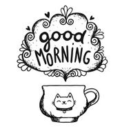 Good morning sketch with cup of coffee and cat N2