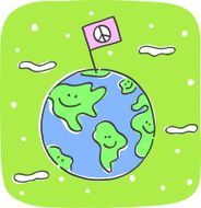 earth cartoon with peace flag