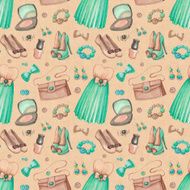 Illustrations of dresses and accessories
