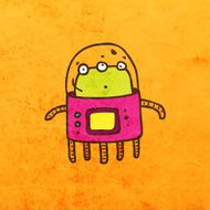 Alien in space suit Cartoon Illustration Doodle Design Paper Background