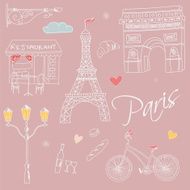 Paris symbols postcard hand drawn N2