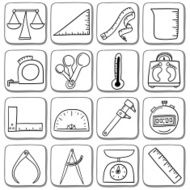 Doodle measurement icon set in black and white