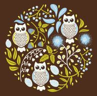 Round floral pattern with owls