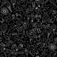 Valentine&#039;s Day pattern Sketch style Black &amp; white N4