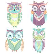 Set of cute colorful owls