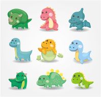 cartoon dinosaur icons set