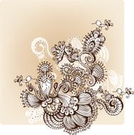 Hand Drawn floral background with ornamental birds