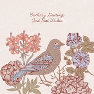 Bird and blooming roses Birthday card