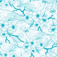 Blue birds with blossoms seamless pattern background