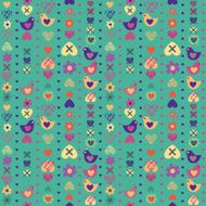 heart bird flower seamless pattern on blue background Vector illustration