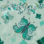 Hand-drawn seamless butterfly pattern in blue