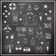 Set of chalk board vector travel elements