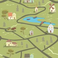 Seamless pattern of a small village in summer