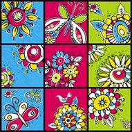 hand draw flowers in color squares