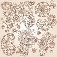 Henna Mehndi Tattoo Paisley Floral Doodle Vector Elements N3