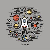 Planets stars and rocket Space theme icons
