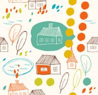Cute landscape with houses and trees