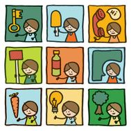 Girl blocks with common icons