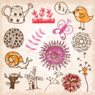 Spring doodle hand-drawn set N2