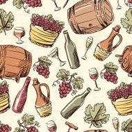 Wine vintage hand drawn seamless pattern