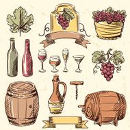 Wine vintage hand drawn set