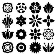 Set black silhouettes flowers isolated on a white background