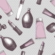 Seamless vintage pattern with graphic cosmetics